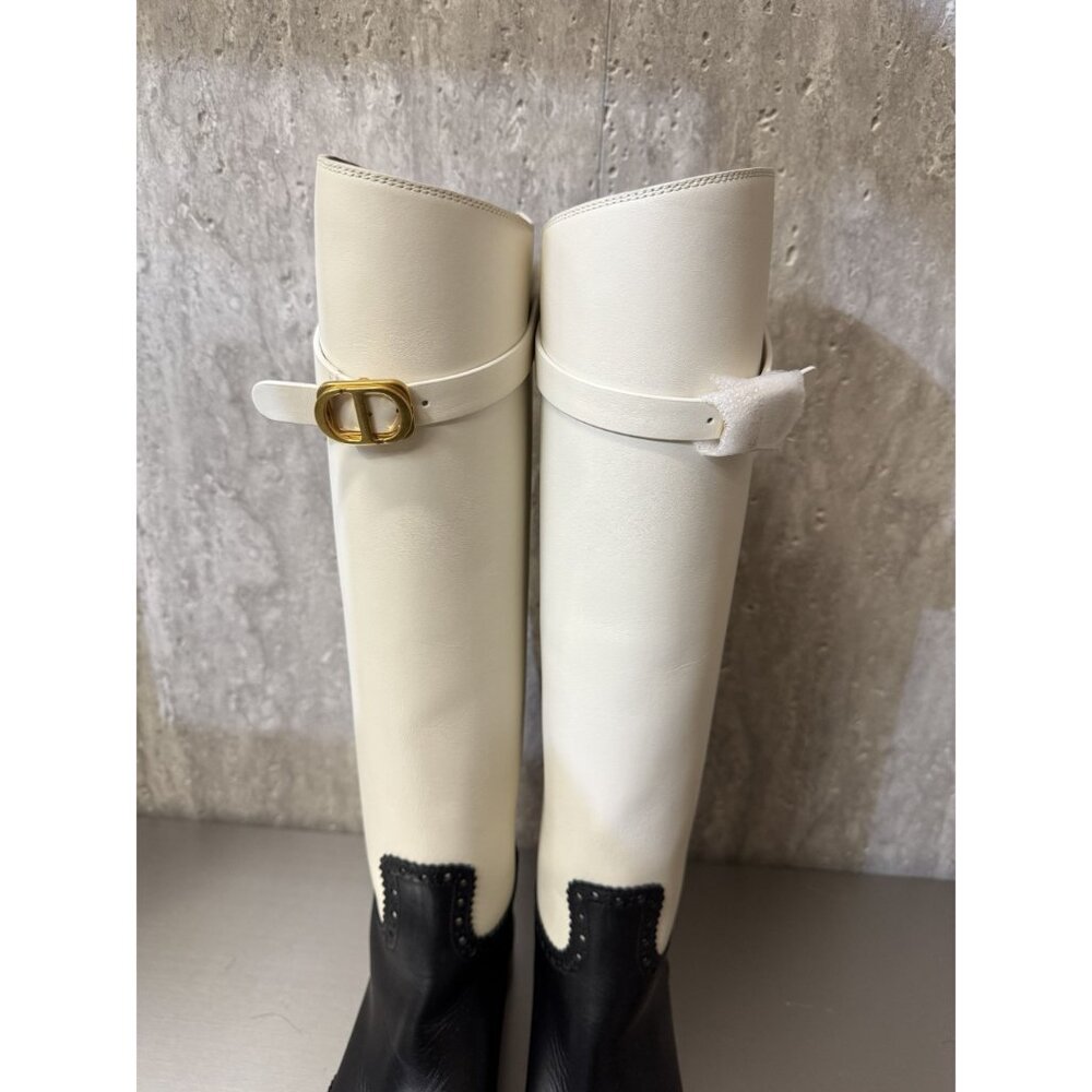 Christian Dior Womens Two-Tone Leather Tall Riding Boots Black & White Size 38.5 - Picture 13 of 15